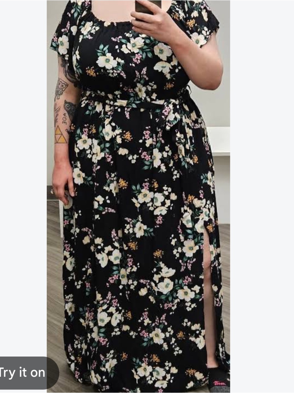 Liberty Love Black Floral Maxi Dress with Side Slit and Tie Waist